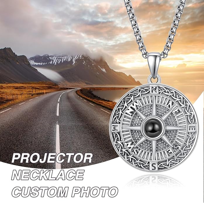KINGWHYTE Compass Necklace for Men 925 Sterling Silver Birthday Gifts Graduation Travel Jewelry for Husband Brother with Stainless Steel Chain