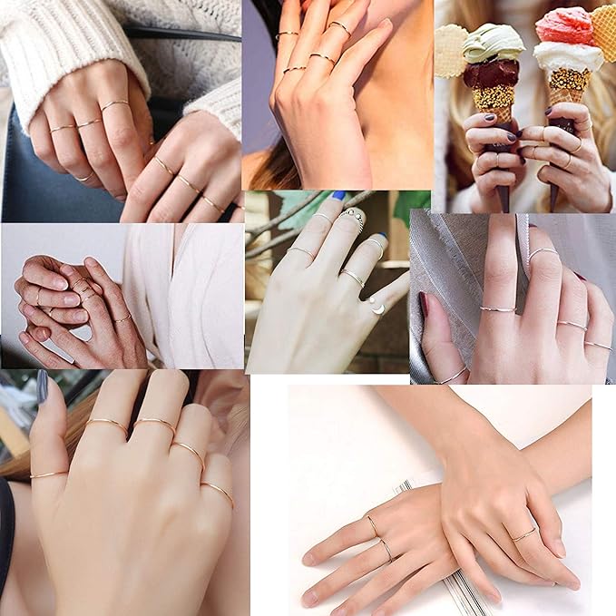 MILACOLATO 1mm Stainless Steel Stacking Rings for Women | Thin 14K Gold Plated Band Rings | Stackable Knuckle Rings Thumb Pinky Midi Rings | Comfort-Fit Size 3/4/5/6/7/8/9
