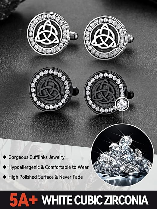 FaithHeart Mens Cufflinks, Norse Viking Tuxedo Shirt Cuff Links, Stainless Steel Cuff Links and Shirt Studs, Gift Box