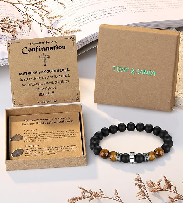 TONY & SANDY Cross Bracelet Men Cool Valentines Day Gifts for Him Teen Boys Son Grandson Nephew, Birthday Easter Christmas Gifts for Teen Boys Adults Men