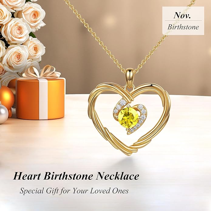 G&GEMSJEW 18K Gold Heart Birthstone Necklaces for Women, S925 Sterling Silver Jewelry Birthday Gifts for Women Wife Girlfriend Mom, Anniversary Christmas Valentines Gifts