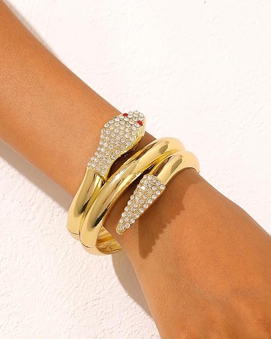 Bangle Bracelets for Women | 14K Gold Plated Trendy Wide Bracelets | Hinged Arm Cuff Bangles Chunky Bracelet for Women