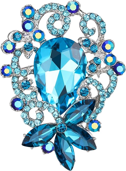 BriLove Elegant Crystal Teardrop Marquise Bouquet Brooch Pin for Women