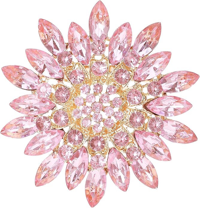Flower Brooches For Women Rhinestone Sunflower Brooch Pin Red Pink Flower Brooch Marquise Wreath Brooches Elegant Accessories Jewelry Gifts For Women Girls Skirt Dress Hat Decoration