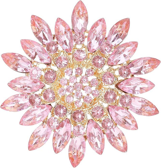 Flower Brooches For Women Rhinestone Sunflower Brooch Pin Red Pink Flower Brooch Marquise Wreath Brooches Elegant Accessories Jewelry Gifts For Women Girls Skirt Dress Hat Decoration
