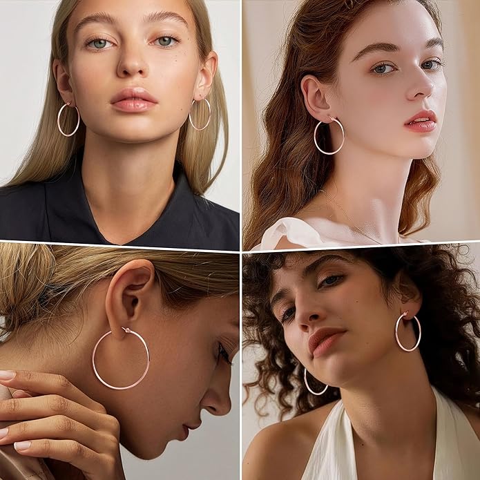 Gold Hoop Earrings Set for Women,14k Gold Plated Gold Hoops with Sterling Silver Post Hypoallergenic Thin Hoop Gold Earrings for Girls Trendy Jewelry Gifts