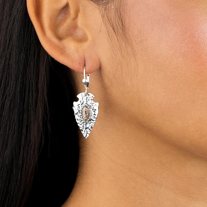 American West Jewelry Fritz Casuse Sterling Silver Arrowhead and Genuine Gemstone Lever Back Earrings