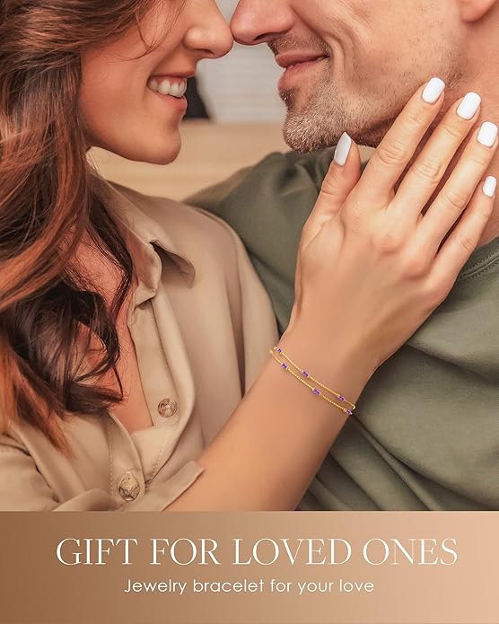 LOUISA SECRET Birthstone Bracelets for Women, 925 Sterling Silver Dainty Simple Women Charm Link Bracelet, Birthday Anniversary Jewelry Gifts for Women Wife Mom Her