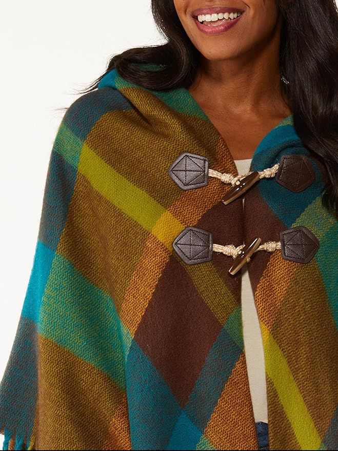 Moss Rose Women's Travel Plaid Shawl Wrap Open Front Poncho Cape for Fall Winter