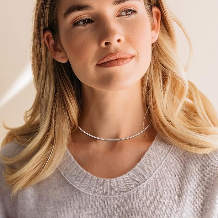 HooAMI Stainless Steel Silver Choker Necklace for Women