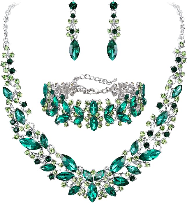 BriLove Women's Wedding Bridal Austrian Crystal Marquise Cluster Collar Necklace Dangle Earrings Set