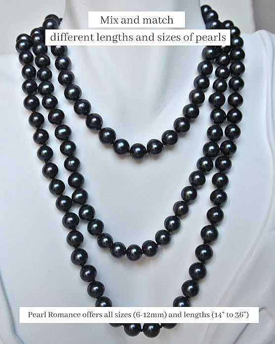 II ROUND PEARL II Real Black Pearl Necklace for Women Pearl Jewelry for Men Sterling Silver Genuine Cultured Freshwater Wedding Anniversary Birthday Gift Strand