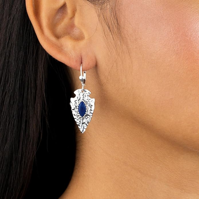 American West Jewelry Fritz Casuse Sterling Silver Arrowhead and Genuine Gemstone Lever Back Earrings