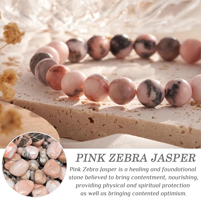 Seyaa Bracelet for Women, Pink Zebra Jasper Bracelet, Birthday Valentines Day Gift for Her Teen, Natural Crystal Stone