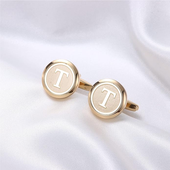 LOYALLOOK Initial Gold Cufflinks for Men Gold Cuff Links Personalized Copper CuffLinks Letter Cufflinks Gift for Groom Husband Father