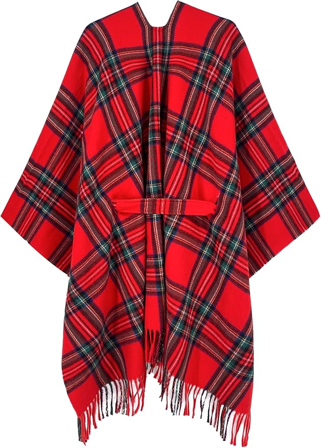 Moss Rose Women's Travel Plaid Shawl Wrap Open Front Poncho Cape for Fall Winter