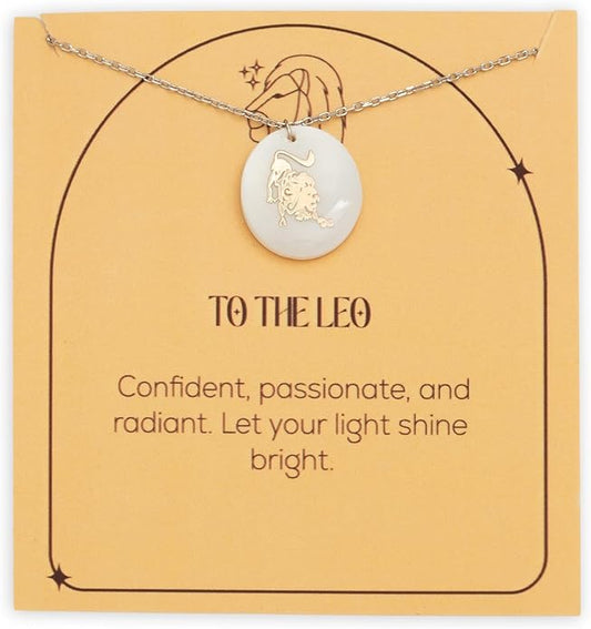 Zodiac Sign Necklace – Mother of Pearl Pendant – Available in Two Finish 925 Sterling Silver and 14K Gold Plated – Adjustable Chain – Horoscope Jewelry Gift with Zodiac Card & Gift Box