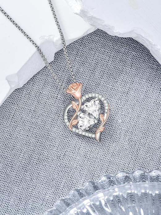 Christmas Gifts for Women Rose Heart Birthstone Pendant Necklace I Love You Forever Jewelry Valentine Mothers Day Birthday Gifts for Women Her Wife Girlfriend