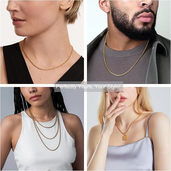 925 Sterling Silver Box Chain 2/3/4/5mm Necklace for Men Silver Link Chain for Women 16/18/20/22/24/26/30 Inches