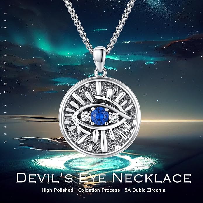 Evil Eye Necklace for Women 925 Sterling Silver, Protection Necklace with Blue Evil Eye Charm, Evil Eye/Lotus Pendant Jewelry, Birthday Christmas Gifts for Her
