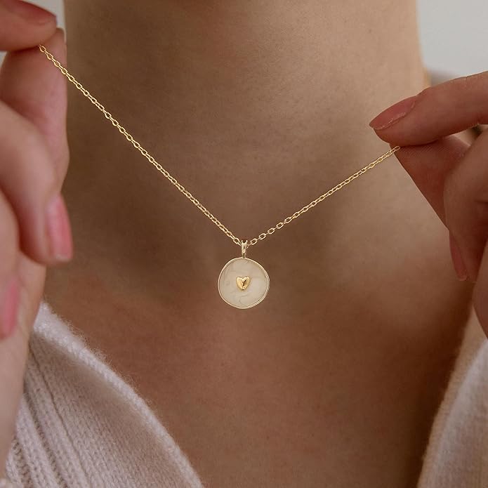 Tewiky Cute Heart Necklace Tiny 14k Gold Heart Pendant Choker Necklaces Small Gold Love Open Heart Chain Necklace for Women Dainty Gold Necklace Gifts for Her