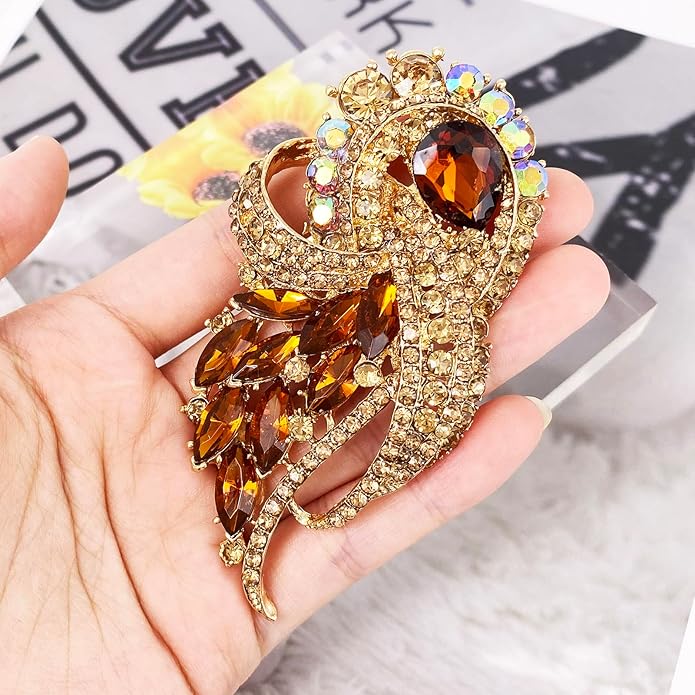 LAXPICOL Vintage Clear Austrian Crystal Elegant Flower Bouquet Wing Brooch for Women