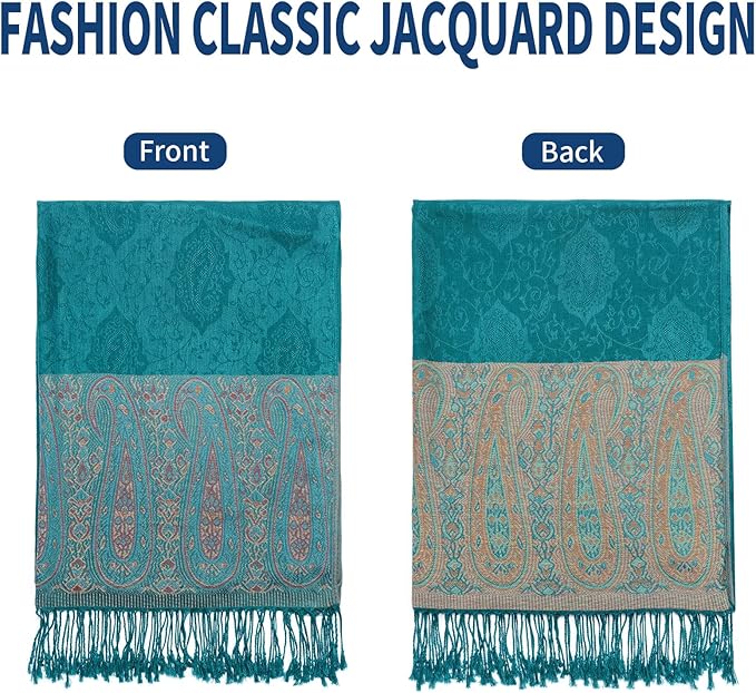 QIUTIMIY Paisley Pashmina Shawl Wrap Women Reversible Vintage Jacquard Pashmina Rave Scarf with Fringe for Evening, Wedding