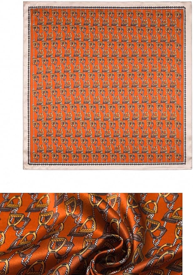 ANDANTINO 100% Pure Mulberry Silk Small Square Scarves -21'' x 21''- Digital Printed Neckerchief –Women Men Lightweight Scarf