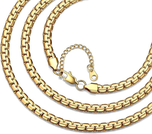 Bestyle 18K Gold Plated/Silver/Black Chain for Men, Hypoallergenic 2/4/6/8mm Stainless Steel Flat Link Chain Necklace for Men & Women Hip Hop Jewelry, 14-30"