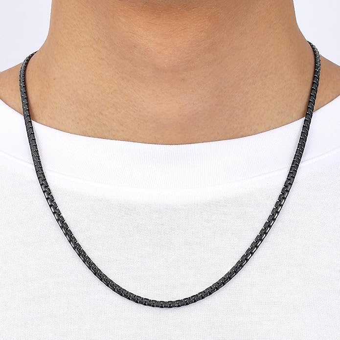Fiusem Flat Box Chains for Men, 14k Gold Plated Stainless Steel Chain Necklace, 2.5/3/4/4.5/5mm Necklaces for Men and Women 16-28 Inch