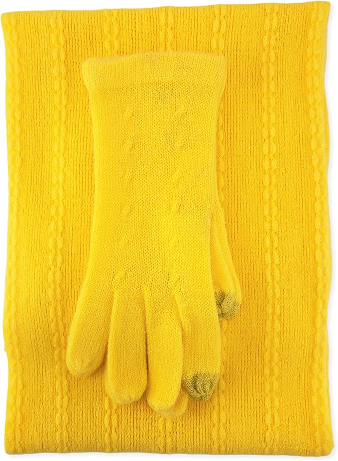 BRUCERIVER Women's Ultra Soft Knit Scarf & Glove Set Touchscreen Function Cable Design