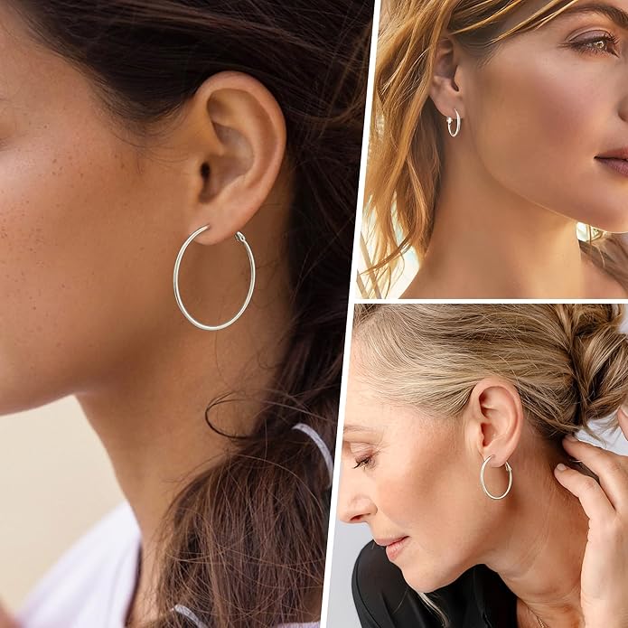 Big Gold Hoop Earrings for Women Hypoallergenic 925 Sterling Silver Post Thin Loop 14K Gold Plated Hoop Earrings Set for Women, 3 Pairs