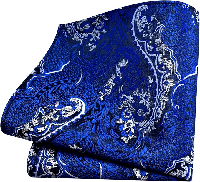 GUSLESON 8cm Paisley Tie Set for Men Necktie Lapel Pin Pocket Square Cufflinks Set for Men