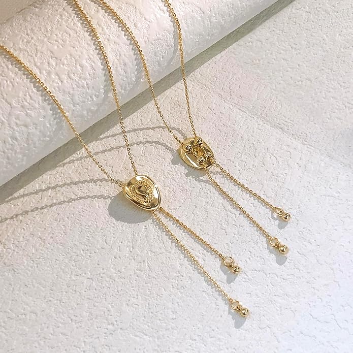 HAXIYA Lariat Gold Necklace for Women Dainty Long Necklace 14k Gold Plated/Silver Y-Shaped Pendant Drop Chain Trendy Layered Pearl/Beaded/CZ Necklaces Simple Gold Jewelry For Women Gift