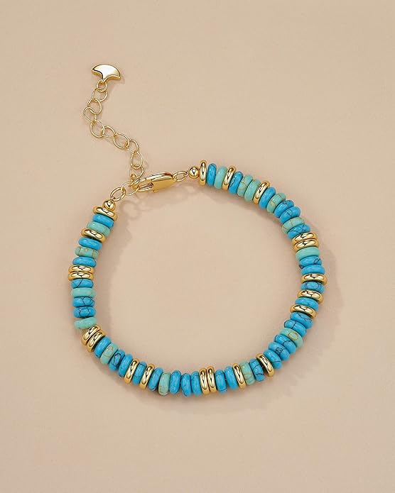 Colorful 18K Gold Plated Bracelets for Women, Stack Bangle Beaded Stone Jewelry Accessories Set for Woman, Trendy Fashion Jewelry Gifts