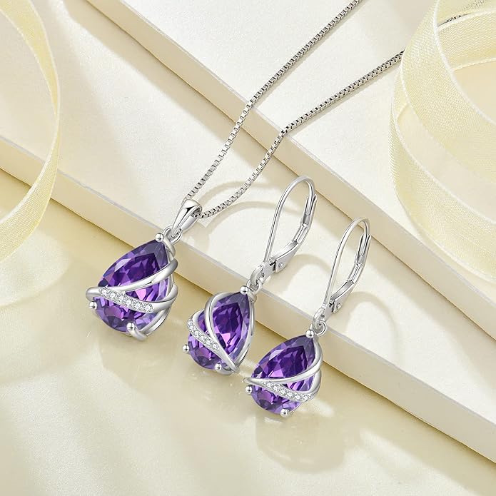 Birthstone Dangle Drop Earrings for Women 925 Sterling Silver Teardrop Leverback Earrings Jewelry Gifts for Wife Mother Her