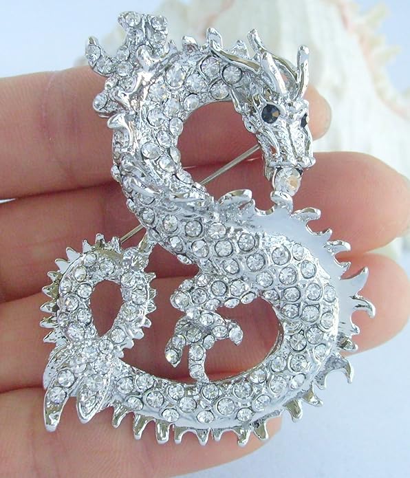 Art Style 2.36" Dragon Brooch Pin Pendant Austrian Crystal BZ2980