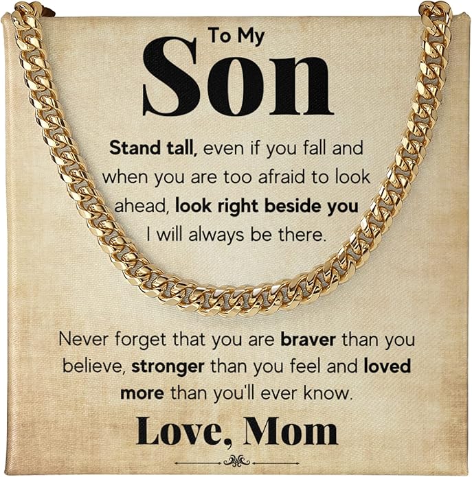 FG Family Gift Mall To My Son From Mom, Son Gifts From Mom and Dad, Mother and Son Necklace, Birthday Gift For My Son Graduation Christmas Cuban Link Chain Necklace Present