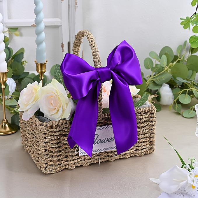 LEEQE Purple Satin Ribbon 4 inch X 15 Yards Polyester Ribbon for Gift Wrapping Very Suitable for Weddings Party Hair Bow Invitation Decorations and More
