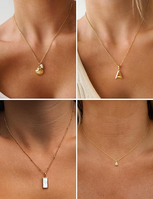 AILPIWE Layered Gold Necklaces for Women, 18K Gold Plated Dainty Paperclip Box Cuban Satellite Chain Necklace Set, Simple Gold Necklace Stack for Women