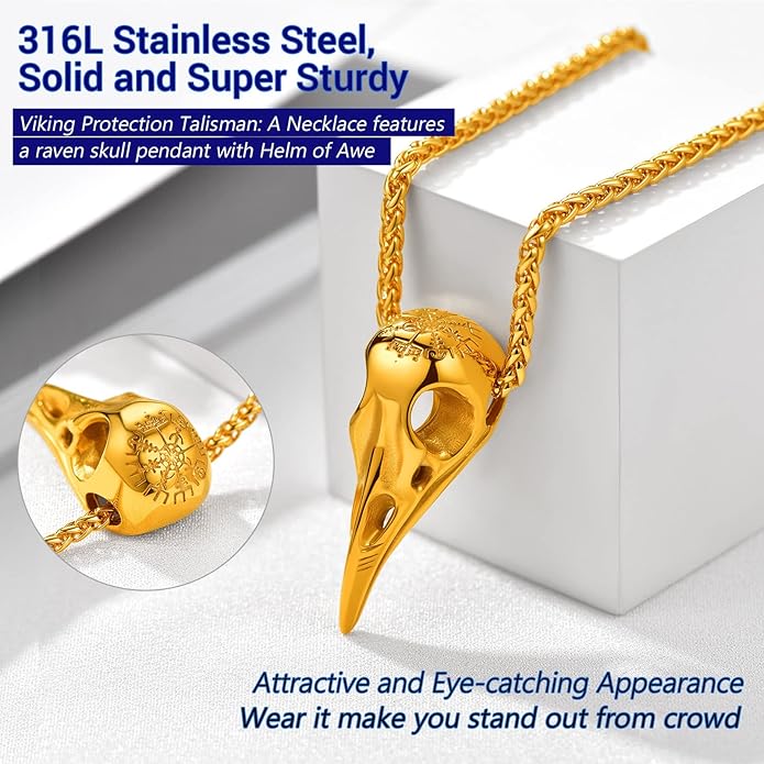 PROSTEEL Norse Viking Jewelry for Men Women, Vintage Thor Hammer/Thor Axe/Raven/Odin Necklace, 316L Stainless Steel Pendant Chain, Come with Box
