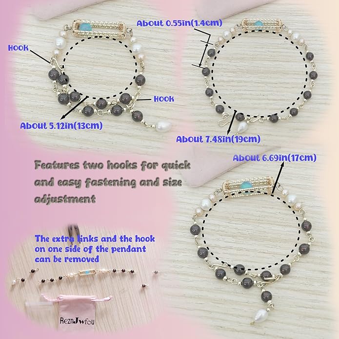 Fidget Bracelet for Anxiety with Rolling Lab Opal, Freshwater Pearl & Natural Garnet, Handmade 14K Gold-Plated Brass Chain, Dainty Fashion Jewelry (Adjustable Dual Hook)