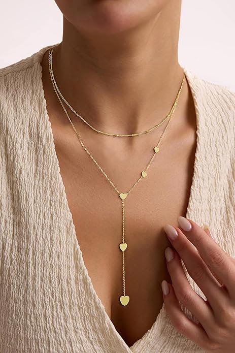 Yoosteel Long Lariat Necklace for Women - Dainty Y-Shaped Necklaces 14K-Gold-Plated Drop Chain Simple Jewelry Trendy Gifts for Women