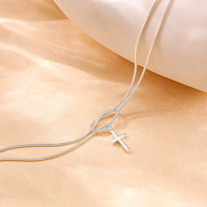 Moodear Christmas Gifts Sotcking Stuffers, Dainty 925 Sterling Silver/14k Gold Plated CZ Cross Bracelet Layered Snake Pearl Chain Knot Bracelets for Women Trendy Religious Christian Jewelry