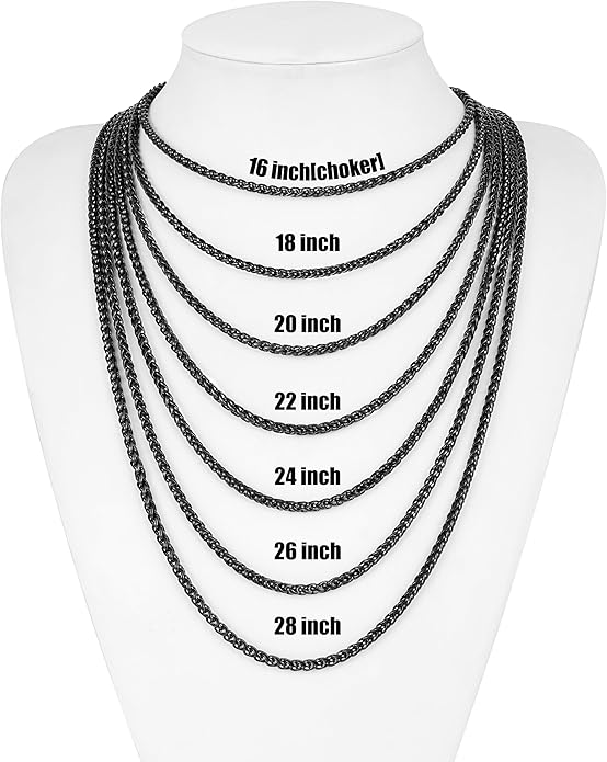 Fiusem Wheat Chains for Men and Women, 2/2.5/3/4/5mm Silver Tone/14K Gold Plated/Black Necklace Chain, Stainless Steel Mens Necklace 16-28 Inch
