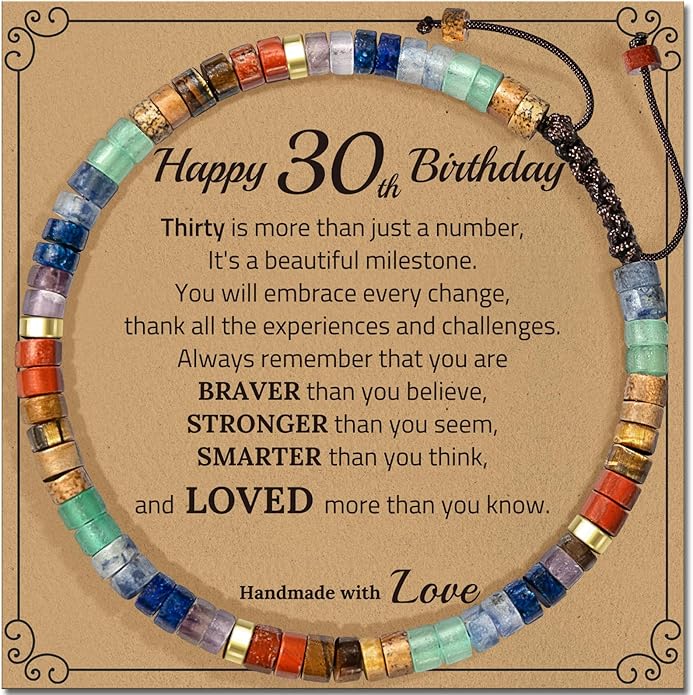 30th 40th 50th 60th 70th 80th Birthday Gifts for Women, Natural Stone Bracelet Birthday Gifts for Mom Daughter Grandma Sister Friends Coworker