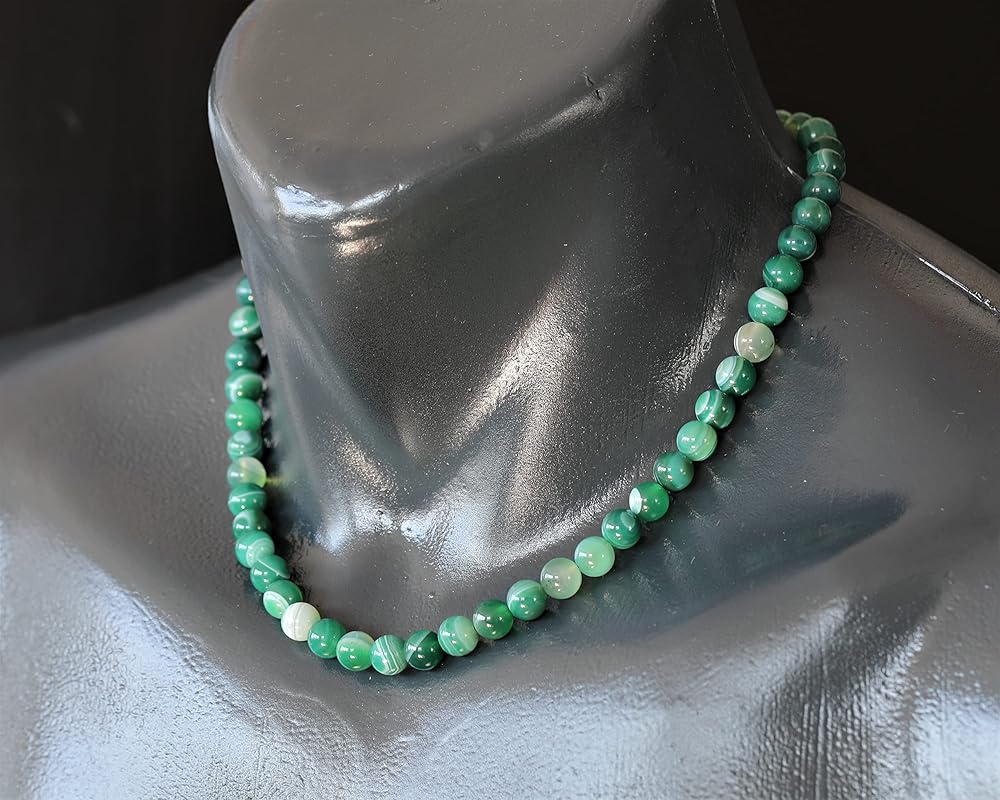 Natural Green Agate Beaded Choker, Genuine Green Crystal Necklace, Fancy Gemstone Choker, 8mm Beads, Unique Fashion Jewelry, Healing Crystal Chakra Necklace, Durable Stone Necklace, Gemini Necklace