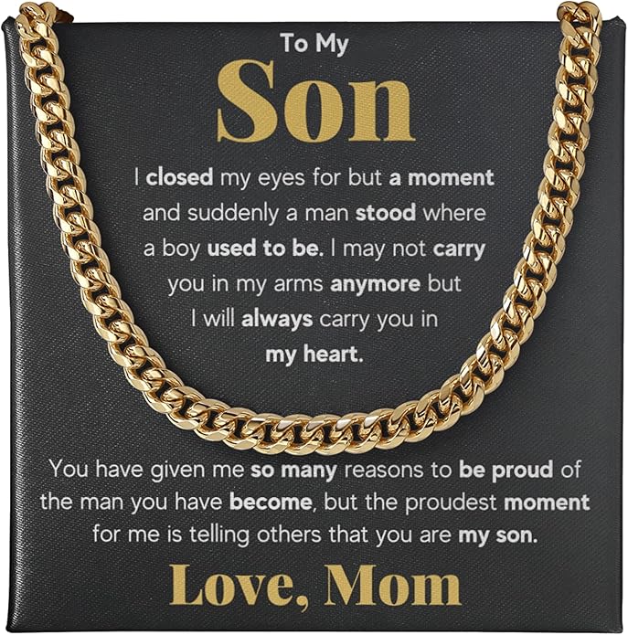 FG Family Gift Mall To My Son From Mom, Son Gifts From Mom and Dad, Mother and Son Necklace, Birthday Gift For My Son Graduation Christmas Cuban Link Chain Necklace Present