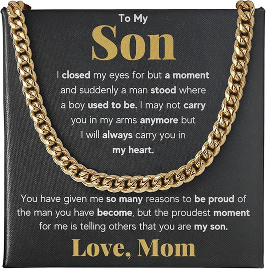 FG Family Gift Mall To My Son From Mom, Son Gifts From Mom and Dad, Mother and Son Necklace, Birthday Gift For My Son Graduation Christmas Cuban Link Chain Necklace Present