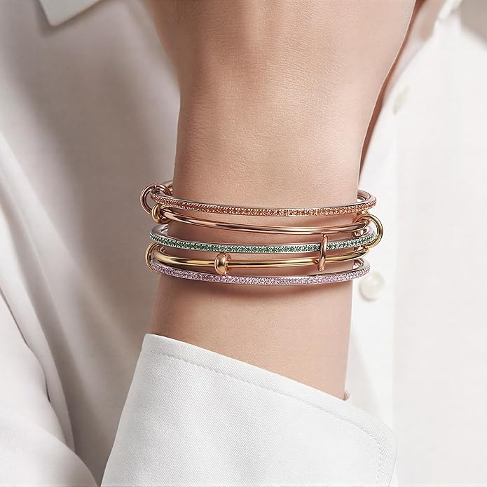 Musishiyu Gold Bracelets for Women Stacking Bangle - 18K Mixed Metal Tri-Color Rolling Interlocking Bands, Cubic Zirconia Fidget Anxiety Jewelry, Valentine's Galentine's Day Gifts (Love, Loyalty, Friendship)